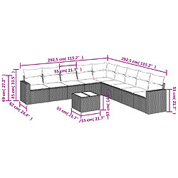 Acheter vidaXL Salon de jardin 10 pcs avec coussins noir résine tressée