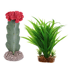 2pcs Plante Vert Artificielle en Plastique Herbe et Cactus Simulation Aquarium Bonsaï Artificiel Décoration Pour Chambre Bureau