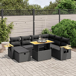 Maison Chic Ensemble Tables et chaises d'extérieur 8 pcs avec coussins,Salon de jardin noir résine tressée -GKD372368