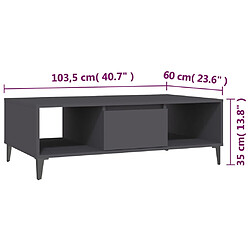 vidaXL Table basse gris 103,5x60x35 cm bois d'ingénierie pas cher