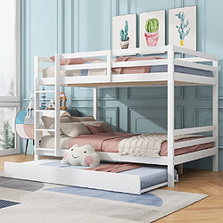 Sweiko Lit d'enfant Lit superposés Lit jeune 140x200 cm Lits d'enfant avec lit gigogne Rampes hautes Blanc 