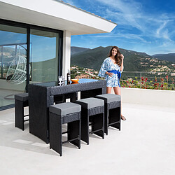 Tectake Salon de jardin IBIZA 6 places avec 2 sets de housses + housse de protection - noir