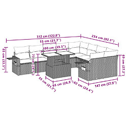 vidaXL Salon de jardin 10 pcs avec coussins marron résine tressée pas cher