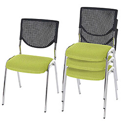 Decoshop26 4x chaises visiteur fauteuil de bureau sans roulettes chaise de conférence empilable tissu vert pieds chromés 04_0000551 