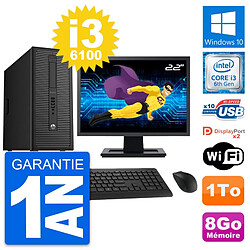 PC Tour HP EliteDesk 800 G2 Ecran 22" i3-6100 RAM 8Go Disque 1To Windows 10 Wifi - Occasion