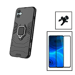 PHONECARE Kit Film Verre Trempé 5D Full Cover + Coque 3X1 Military Defender + Support Renforcé pour Samsung Galaxy F04 - Noir 