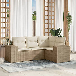 vidaXL Salon de jardin avec coussins 4 pcs beige résine tressée 