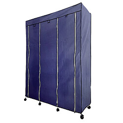 Acheter Dressing en tissu avec portes zippées et roulettes Nyana Home 170x125x45cm 6 trous, 3 portes, 2 armoires Bleu