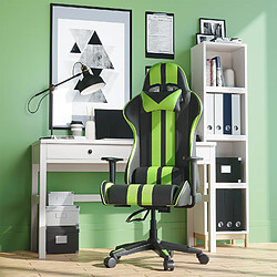 Fauteuil Gamer - BIGZZIA Chaise Gaming Ergonomique - Siège Gamer avec appui-tête et oreiller lombaires - Inclinable 90 °-135 ° -Noir et Vert 