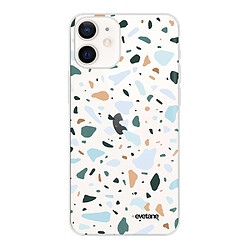 Coque iPhone 12 mini souple transparente Terrazzo Vert Motif Ecriture Tendance Evetane 