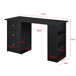 Helloshop26 Bureau table poste de travail informatique avec 3 tiroirs bois mélaminé 120 cm noir 03_0004713