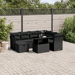 vidaXL Salon de jardin 8 pcs avec coussins noir résine tressée 