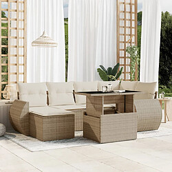 vidaXL Salon de jardin avec coussins 7 pcs beige résine tressée 