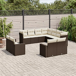 vidaXL Salon de jardin et coussins 11 pcs marron résine tressée 