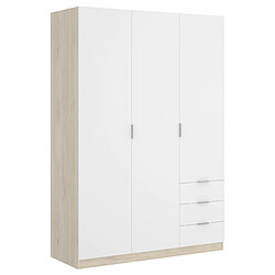 MIRAKEMUEBLE Armoire 3 portes et 3 tiroirs Essen Chêne naturel - blanc