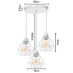 Stoex Plafonnier Rétro À 3 Lumières Blanc Suspension Luminaire Vintage D'Intérieur Suspension Lustre E27 Cage en Métal pas cher