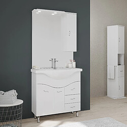 Kiamami Valentina MEUBLE-LAVABO SALLE DE BAINS 86 CM, MIROIR-ARMOIRE COULEUR BLANC