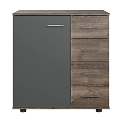 Pegane Commode meuble de rangement coloris imitation chêne chataigne/graphite  - Longueur 81 x Hauteur 83 x Profondeur 41 cm 