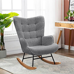 KILISKY Fauteuil à Bascule - Fauteuil à Oreilles Rembourré - Pieds en Métal et en Bois Massif - Velours Teddy - gris