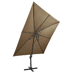 Acheter vidaXL Parasol de jardin en porte-à-faux et mât et lumières LED taupe