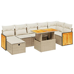 vidaXL Salon de jardin avec coussins 8 pcs beige résine tressée