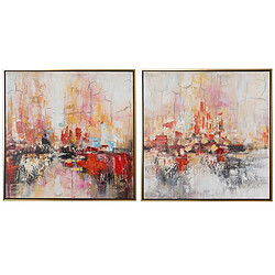 Pegane Ensemble de 2 tableaux peinture à l'huile sur toile,peinte à la main avec cadre noir - Longueur 120 x Profondeur 5 x Hauteur 60 cm 