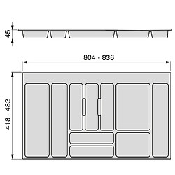 Emuca Range-couverts pour tiroirs de cuisine, module 900 mm, Plastique, Gris