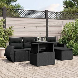 vidaXL Salon de jardin 6 pcs avec coussins noir résine tressée