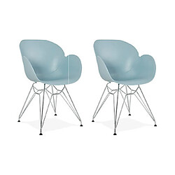 Mes Lot de 2 fauteuils design bleu piétement métal - UMILA