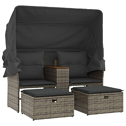 Maison Chic Canapé de jardin 2 places avec auvent et tabourets | Canapé Sofa d'extérieur | Fauteuil terrasse gris rotin -MN62542