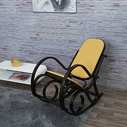 Mendler Fauteuil à bascule M41, fauteuil TV, bois massif ~ Aspect noyer, tissu/textile jaune