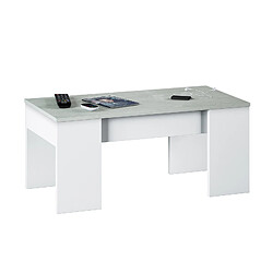 Alter Table basse avec plateau relevable et espace de rangement, blanc avec plateau couleur béton, 100 x 45 x 50 cm (hauteur réglable de 45 à 56 cm).