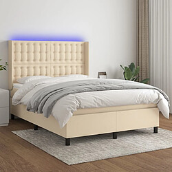 vidaXL Sommier à lattes de lit matelas et LED Crème 140x200 cm Tissu 