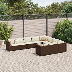 vidaXL Salon de jardin 10 pcs avec coussins marron résine tressée 