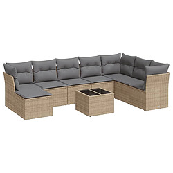 vidaXL Salon de jardin avec coussins 9 pcs beige résine tressée