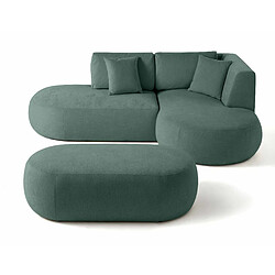 Lisa Design Santorini - canapé modulable d'angle droit + pouf - 4 places - en tissu texturé Santorini - canapé modulable d'angle droit + pouf - 4 places - en tissu texturé - Vert