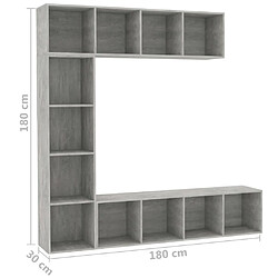 vidaXL Jeu de bibliothèque/meuble TV 3 pcs Gris béton 180x30x180 cm pas cher