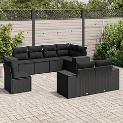 Maison Chic Ensemble Tables et chaises d'extérieur 8 pcs avec coussins,Salon de jardin noir résine tressée -GKD976570