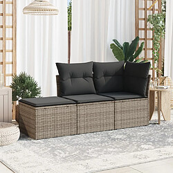 vidaXL Salon de jardin avec coussins 3 pcs gris résine tressée