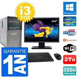 PC Tour Dell 990 Ecran 22" Intel i3-2120 RAM 32Go Disque Dur 2To Windows 10 Wifi · Occasion 