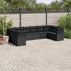 vidaXL Salon de jardin 10 pcs avec coussins noir résine tressée 