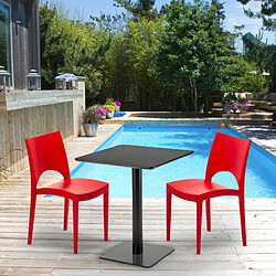 Grand Soleil Table carrée 60x60 noire avec 2 chaises colorées Paris Licorice, Couleur: Beige