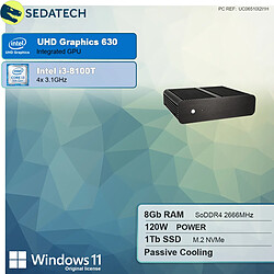 Sedatech Mini-PC Evo passif • Intel i3-8100T • 8Go RAM • 1To SSD M.2 • Windows 11