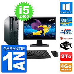 PC Lenovo M82 SFF Ecran 27" Intel i5-2400 RAM 4Go Disque Dur 2To Windows 10 Wifi - Occasion