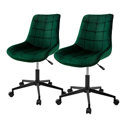 ML-Design 2x Chaise de bureau pivotante à 360° vert en velours tabouret pour salon travail 