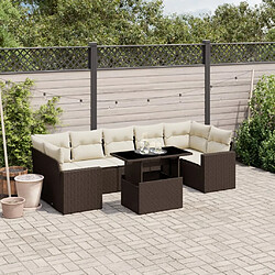 vidaXL Salon de jardin 8 pcs avec coussins marron résine tressée