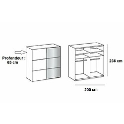 Inside 75 Armoire coulissante LISBETH 1 porte blanc 1 miroir 200 x 236 cm hauteur