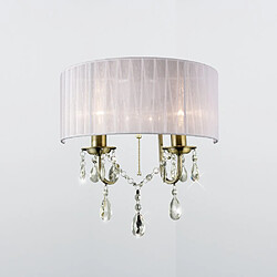 Luminaire Center Applique murale Olivia avec interrupteur avec Abat jour blanc 2 Ampoules laiton antique/cristal