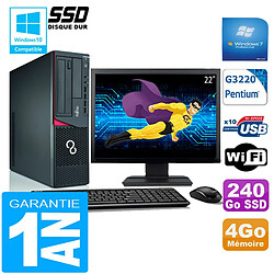 PC Fujitsu Esprimo E720 E85+ SFF G3220 4Go Disque 240 Go SSD Wifi W7 Ecran 22" - Occasion