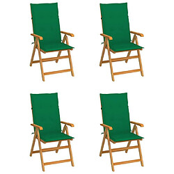 Maison Chic Lot de 4 Chaises de jardin,Fauteuil d'extérieur avec coussins vert Bois de teck -MN11898